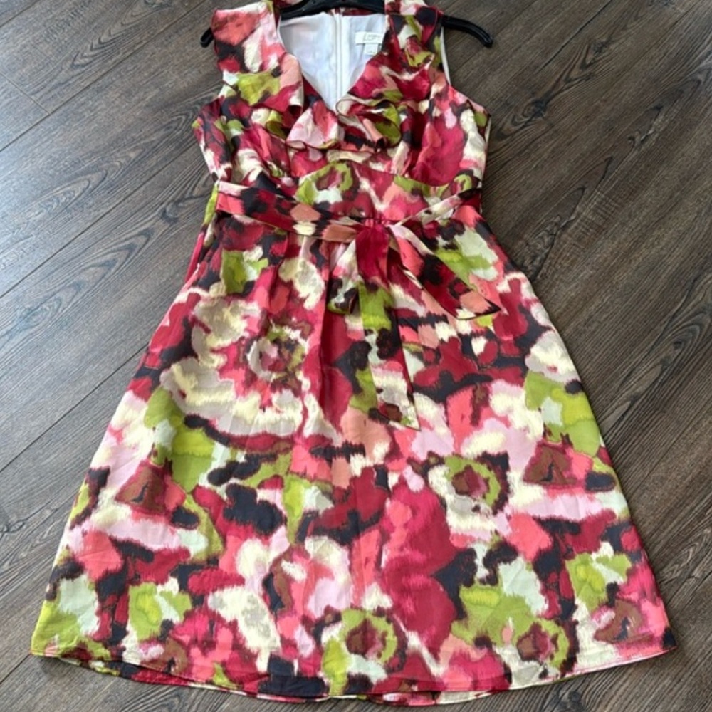 Floral Sleeveless A-Line Dress in Pink & Green